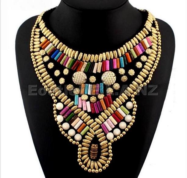 RAINBOW ETHNIC NECKLACE ACRYLIC N RIBBON